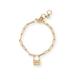 7.5 14 Karat Gold Plated CZ Lock Toggle Bracelet