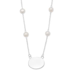 16 ID Tag Necklace with White Cultured Freshwater Pearl
