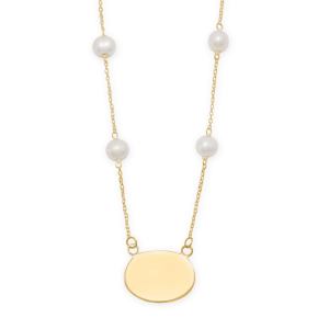 16 Gold Plated Engravable Necklace with White Cultured Freshwater Pearls