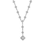 16 Rhodium Plated CZ Diamond Shape Y Drop Necklace
