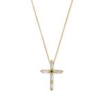 Bodacious Baguettes! 16 + 2 White and Green CZ Cross Necklace
