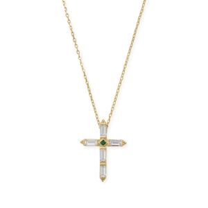 Bodacious Baguettes! 16 + 2 White and Green CZ Cross Necklace