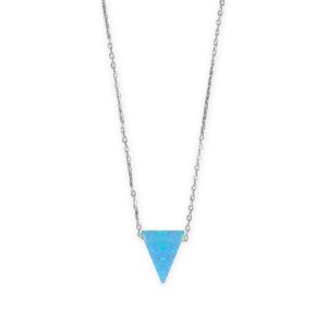 16 + 2 Rhodium Plated Synthetic Opal Triangle Necklace