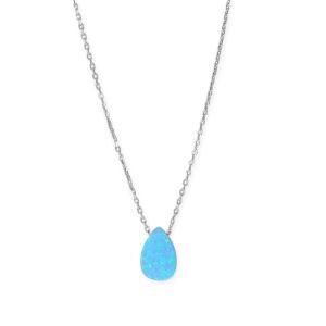 16 + 2 Rhodium Plated Synthetic Opal Pear Necklace