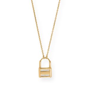 16 + 2 14 Karat Gold Plated CZ Lock Necklace