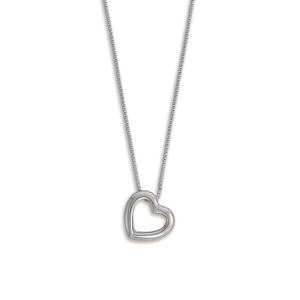 16 + 2 Rhodium Plated CZ Lined Floating Heart Necklace