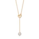 16 + 2 14 Karat Gold Plated Cultured Freshwater Pearl and CZ Heart Lariat Necklace