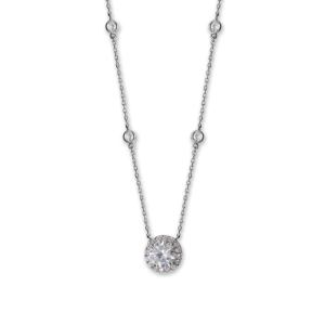 15 + 2 Rhodium Plated 8mm Halo CZ and Bezel CZ Necklace