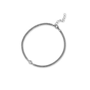 6.5 + 1 Rhodium Plated Bezel CZ Curb Chain Bracelet