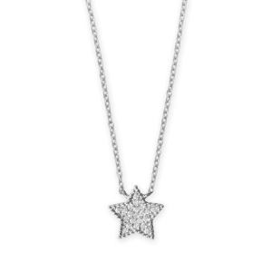 16 + 2 Rhodium Plated Pave CZ Star Necklace