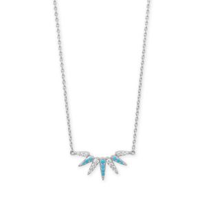 16 + 2 Rhodium Plated Synthetic Turquoise and CZ Spike Necklace