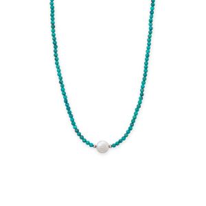 17.5 Turquoise and Cultured Freshwater Coin Pearl Necklace