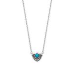 16 + 2 Rhodium Plated Oxidized Fan with Imitation Turquoise Necklace