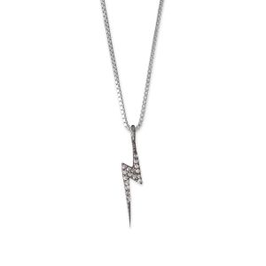 16 Black Rhodium Plated Diamond Studded Lightning Bolt Necklace