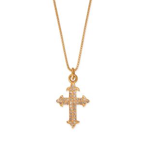18 14 Karat Gold Plated Diamond Studded Ornate Cross Necklace