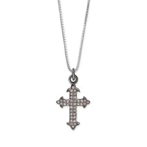 18 Black Rhodium Plated Diamond Studded Ornate Cross Necklace