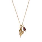 18 14 Karat Gold Plated Rose and Garnet Gem Drop Necklace
