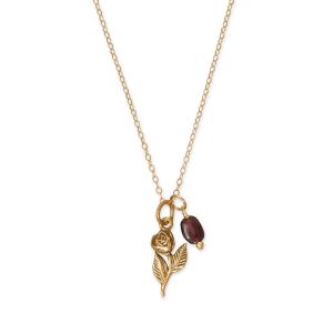 18 14 Karat Gold Plated Rose and Garnet Gem Drop Necklace