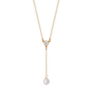16 + 2 14/20 Gold Filled CZ and Pearl Y Drop Necklace