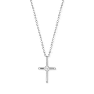 16 + 2 Rhodium Plated Lab Grown Diamond Cross Necklace