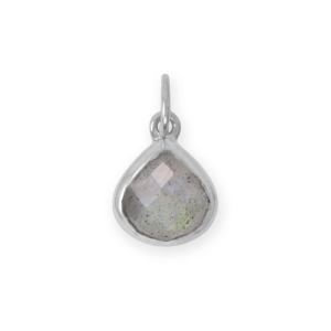 Rhodium Plated Pear Labradorite Charm