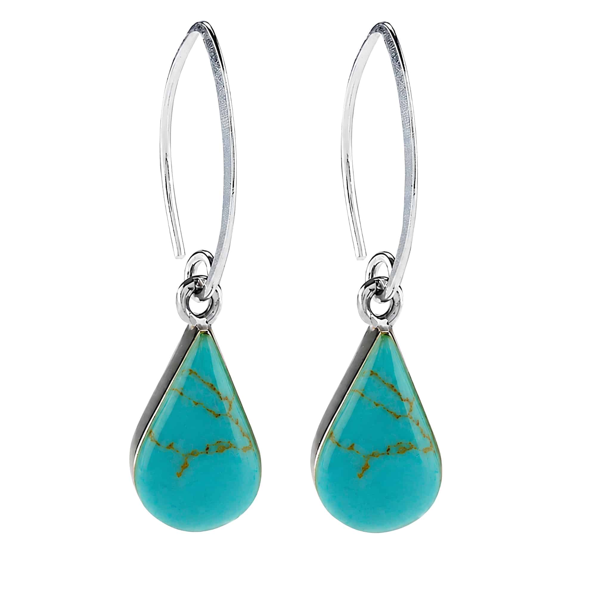 Sterling silver turquoise drop earrings with pear-shaped turquoise stones