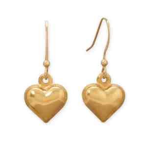 14 Karat Gold Plated Puffy Heart French Wire Earrings