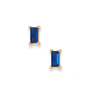 14 Karat Gold Plated Blue Baguette CZ Earrings