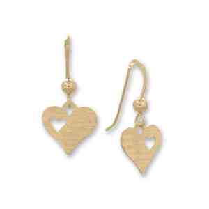 14 Karat Gold Plated Laser Cut Heart French Wire Earrings