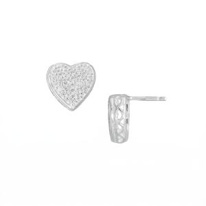 Stylized Pave CZ Heart Stud Earrings