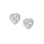 Rhodium Plated CZ Heart Halo Stud Earrings