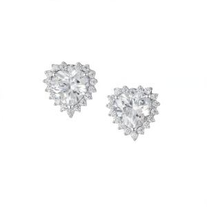 Rhodium Plated CZ Heart Halo Stud Earrings