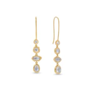 14 Karat Gold Plated Hammered CZ and Rainbow Moonstone Earrings