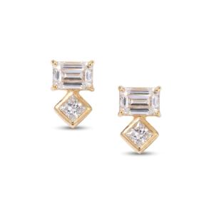 14 Karat Gold Plated Baguette and Square CZ Earrings