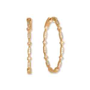 14 Karat Gold Plated In/Out CZ Diamond and Elongated Hexagon Hoop Earrings