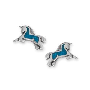 Oxidized Turquoise Chip Inlay Prancing Unicorn Stud Earrings