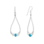 Cultured Freshwater Pearl and Turquoise Liquid Silver Pear Outline Earrings