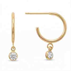 14/20 Gold Filled 3mm Lab Grown Diamond Drop Hoop Earrings