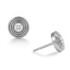 Rhodium Plated Concentric Circle Lab Grown Diamond Earrings