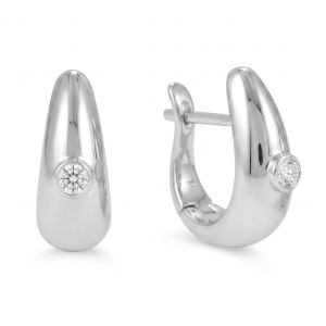 Rhodium Plated Dome Lab Grown Diamond Hoop Earrings