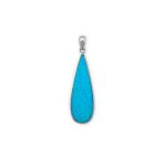 Rhodium Plated Synthetic Blue Opal Elongated Pear Pendant