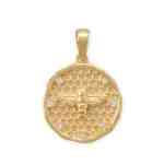 14 Karat Gold Plated Honeycomb, Bee and CZ Pendant