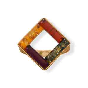 24 Karat Gold Plated Square Multicolor Baltic Amber Ring