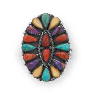 Oxidized Luminous Multi Stone Flower Ring