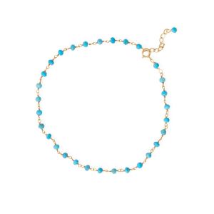 9.5 + 1 14 Karat Gold Plated Synthetic Turquoise Bead Anklet