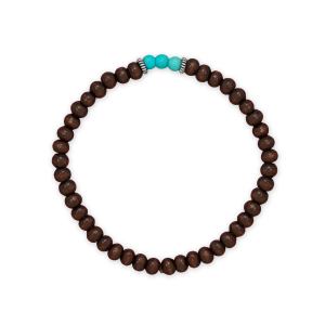 7.25 Wood and Turquoise Glass Bead Stretch Bracelet