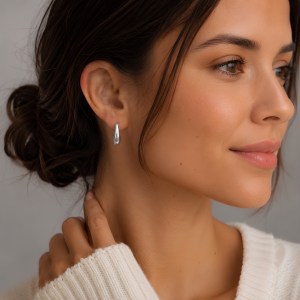 Sterling Silver Teardrop Huggie Hoop Earrings