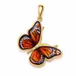 24 Karat Gold Plated Baltic Amber Monarch Butterfly Pendant
