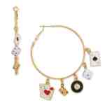 Gold Tone Game Night Charm Fashion Hoop Earrings