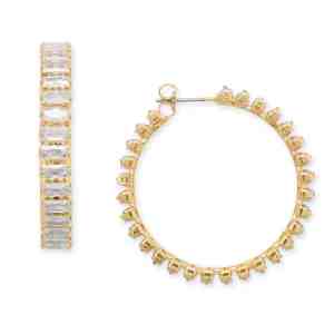 Gold Tone Baguette CZ Fashion Hoop Earrings